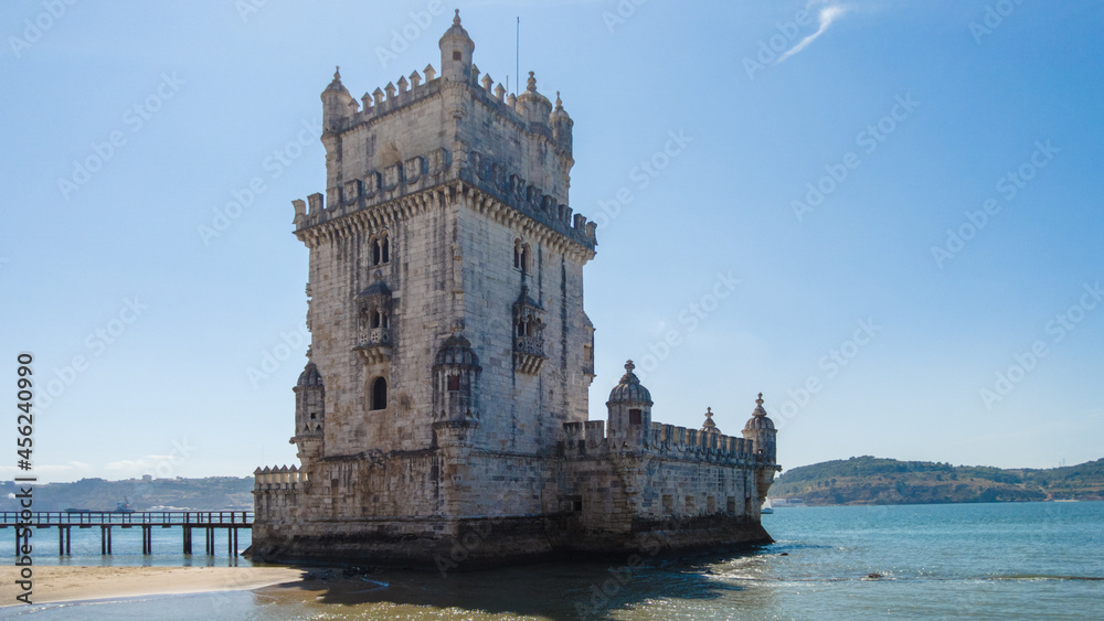 The Belem Tower in Lisbon, Portugal ( The Tower of Saint Vincent) Torre de São Vicente on the bank of the Tagus river 