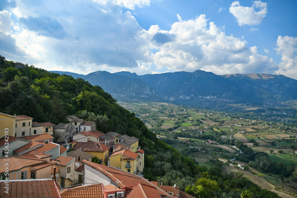 Panoramic view of Oliveto Citra, a medieval village in Campania region, Italy.