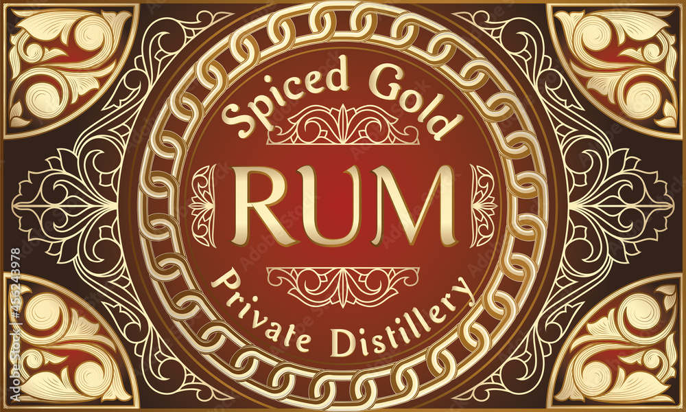Spiced Gold Rum - ornate vintage decorative label
