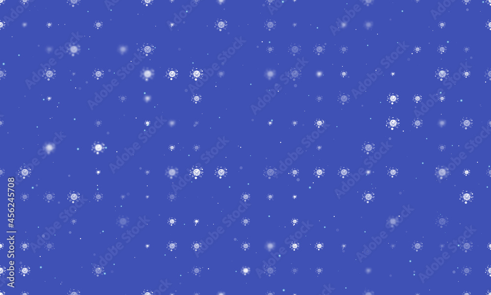 Seamless background pattern of evenly spaced white cosmic symbols of different sizes and opacity. Vector illustration on indigo background with stars Seamless background pattern of evenly spaced white cosmic symbols of different sizes and opacity. Vector illustration on indigo background with stars