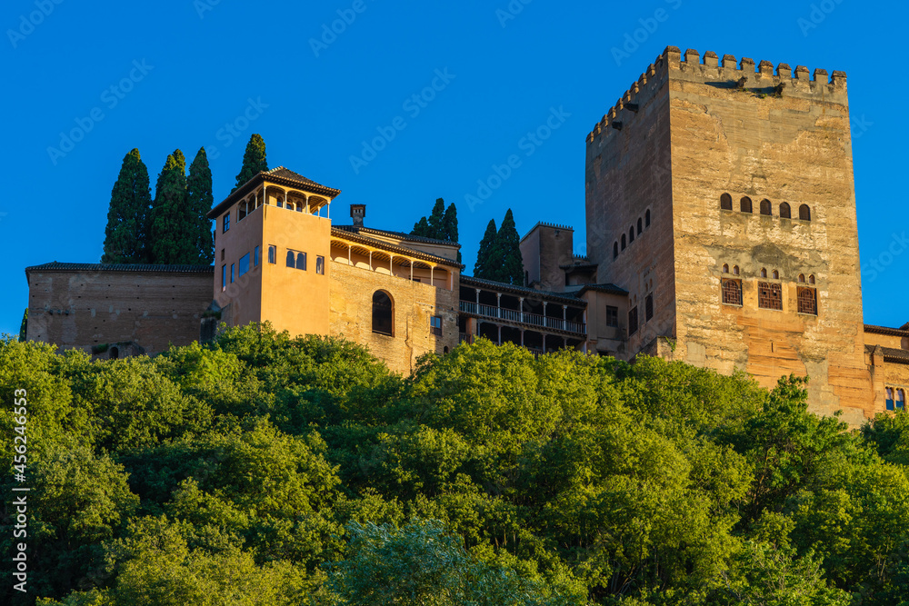 View of the Alhambra in Granada at sunset