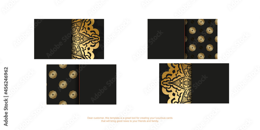 Black Business Card Template with Golden Greek Ornament