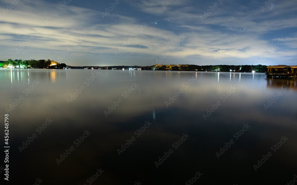 Calm Lake Tillery at night