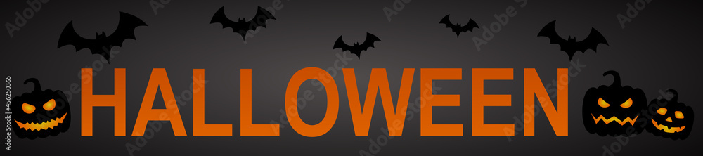 Halloween banner with pumpkins and bats. Vector illustration.