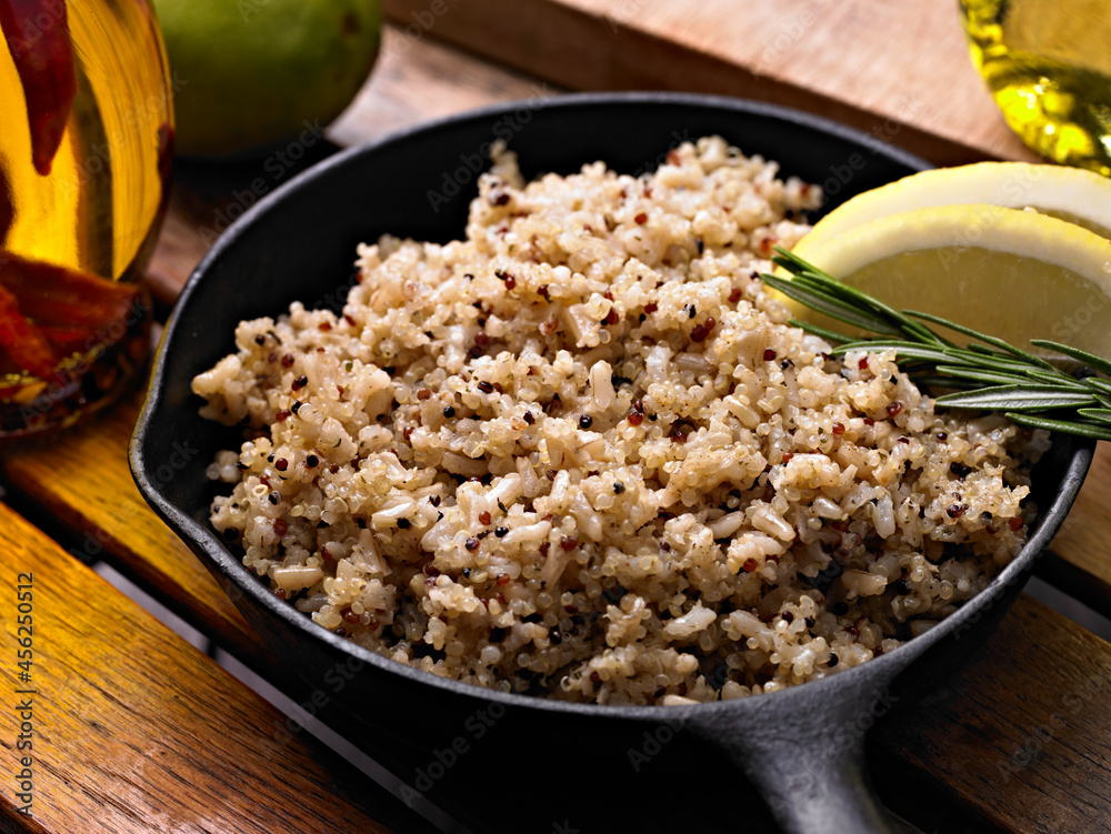 Cooked Quinoa in a cast iron pot Cooked Quinoa in a cast iron pot