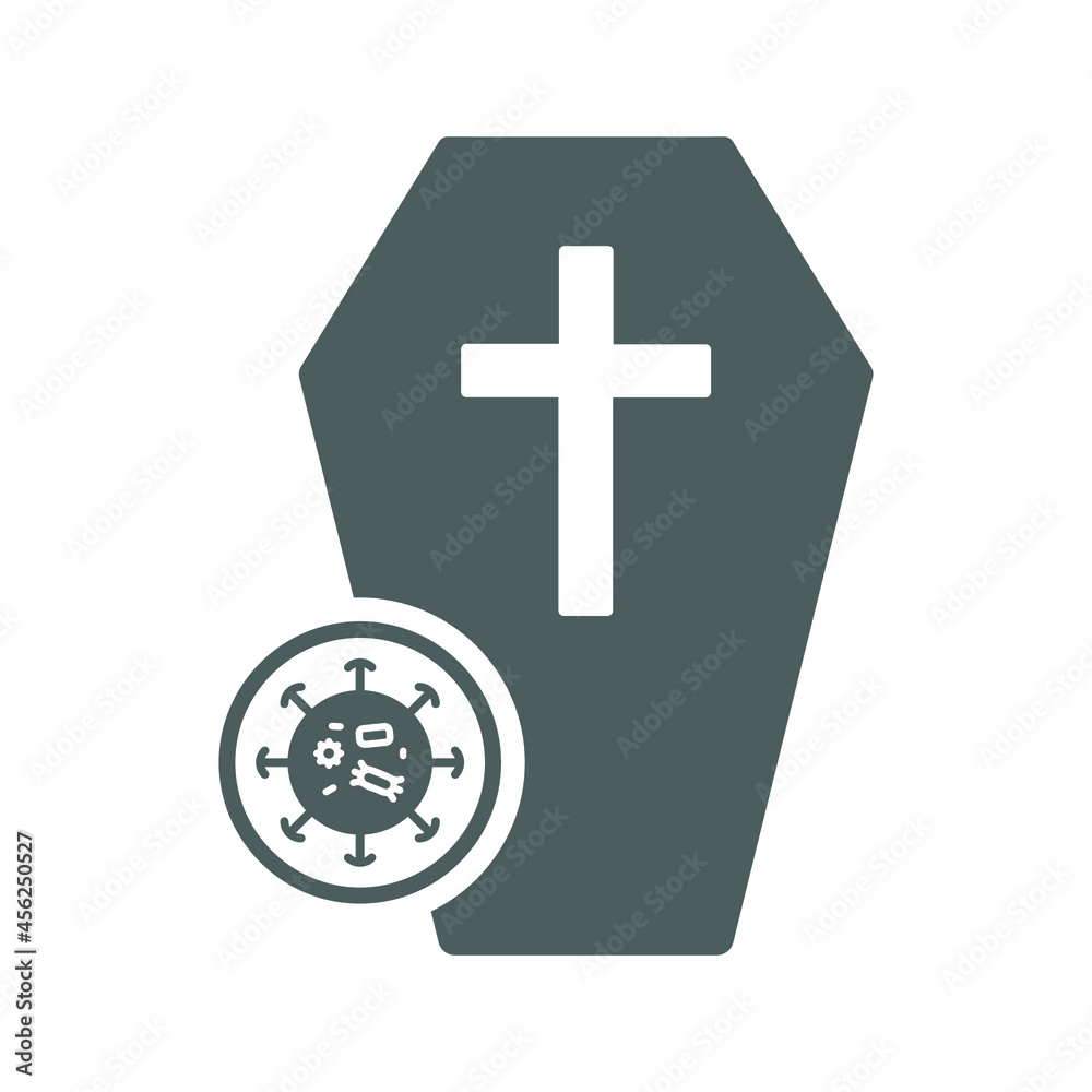 Obraz premium Coffin, coronavirus icon. Gray vector graphics.