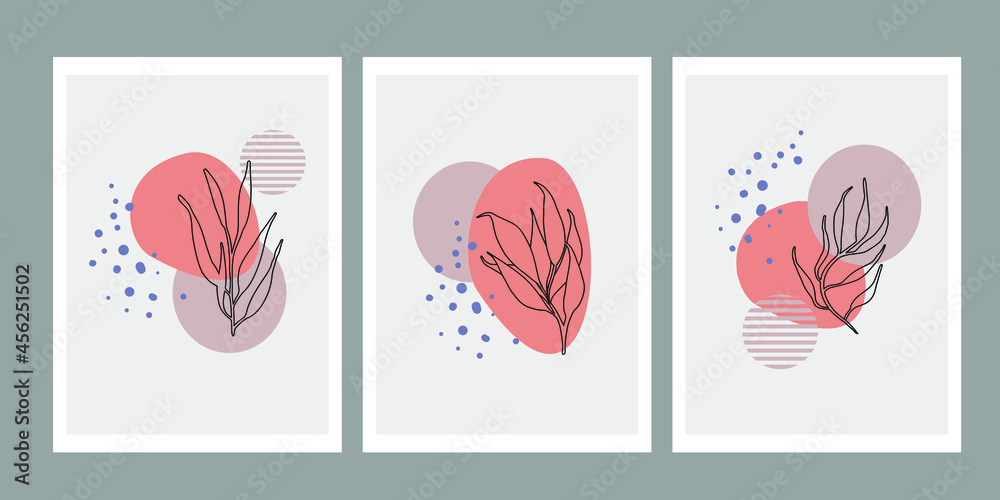 Set of creative minimalist abstract organic shapes composition in trendy contemporary collage style for wall decoration, postcard or brochure cover design. Hand draw vector design elements
