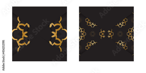 Black color card with golden abstract pattern