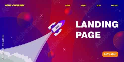 Landing Page Vector Design with free rocket template and eps file 10