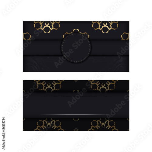 Black postcard with golden indian ornament