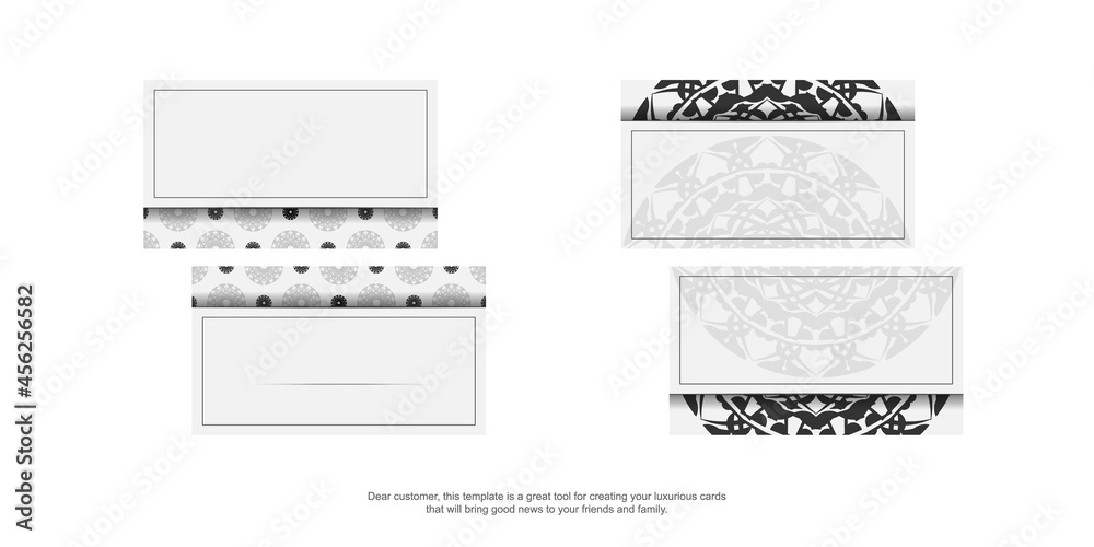 Obraz premium Business card design White colors with black mandala ornament. Vector business cards with place for your text and greek patterns.