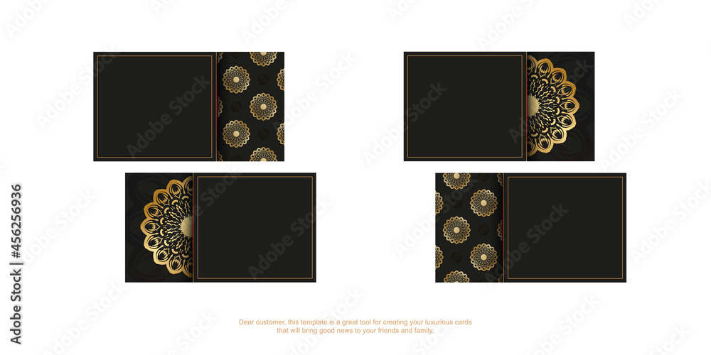 Business card in black with golden mandala ornament