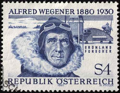 Alfred Wegener portrait on austrian postage stamp