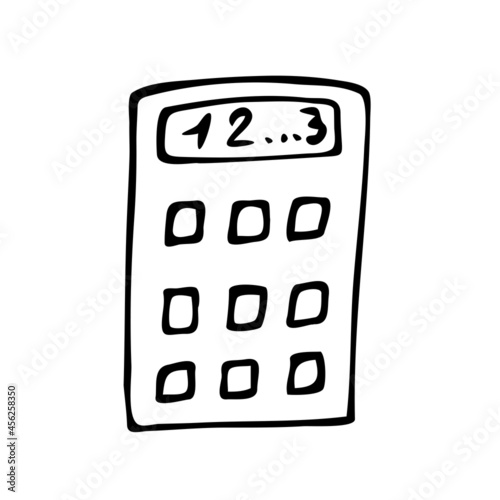 Doodle calculator of office equipment. Vector calculator of office employees. A simple image isolated on a white background.