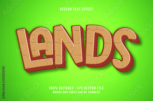 Lands text, editable font effect photo