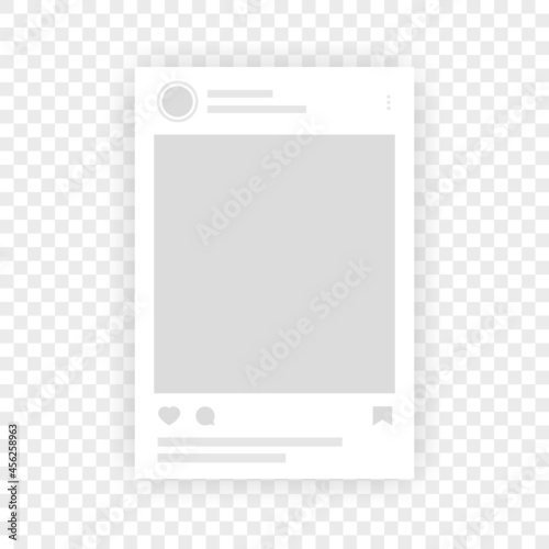 Social network photo frame mockup template. Interface post for popular app interface. Web app page interface design