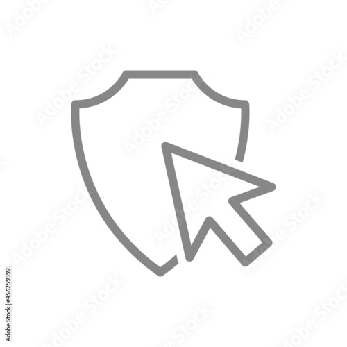 Protective shield with web cursor line icon. Protection, security sign, security system, antivirus