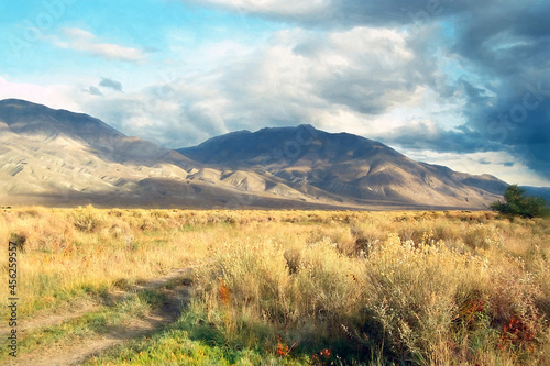 Owens Valley and White Mountains sunset in fall, CA, US.