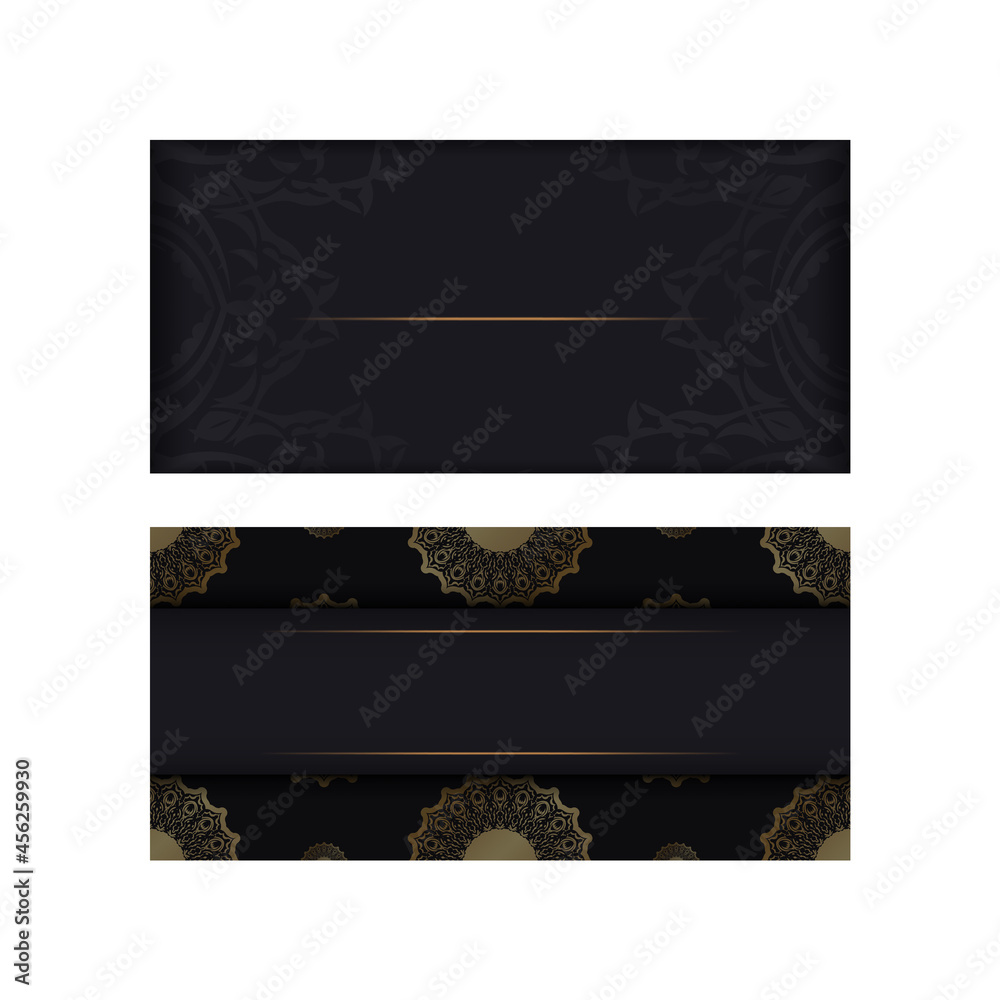 Dark color greeting card with golden luxury ornament