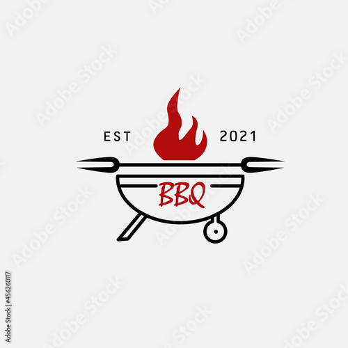 barbecue wagyu beef line art logo minimalist vector illustration design icon