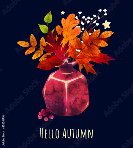 Cozy autumn evening, card design, hand drawn art