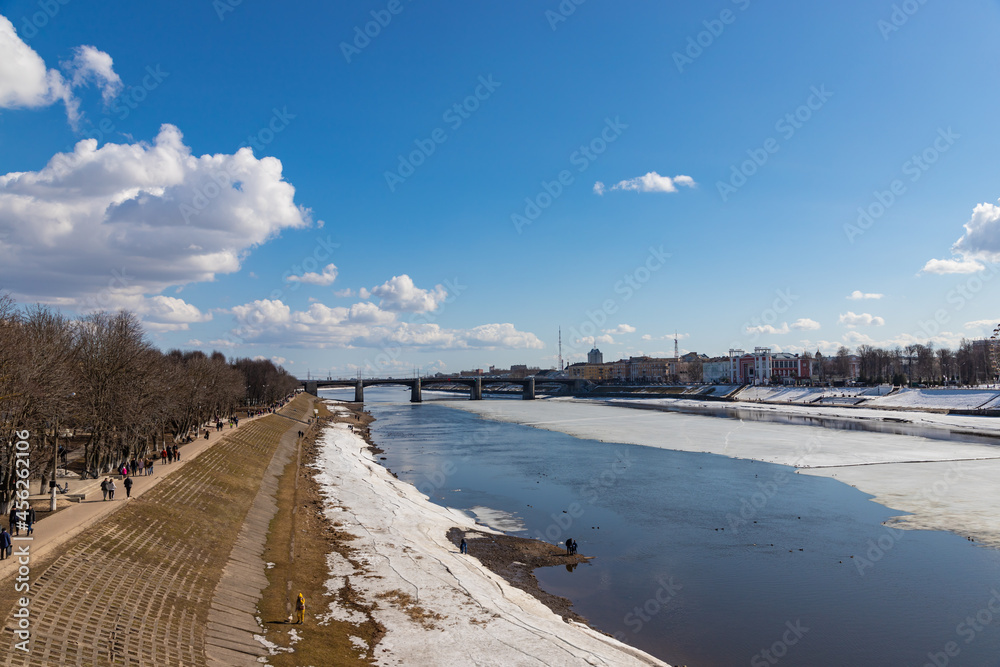 City embankment of the Volga river in Tver. Spring. Russia, Tver.