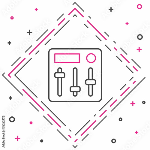 Line Sound mixer controller icon isolated on white background. Dj equipment slider buttons. Mixing console. Colorful outline concept. Vector