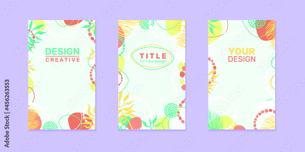Modern tropical floral covers set, minimal covers design. Colorful exotic background, vector illustration. Vector summer, autumn, spring   leaves cover templates creative design.