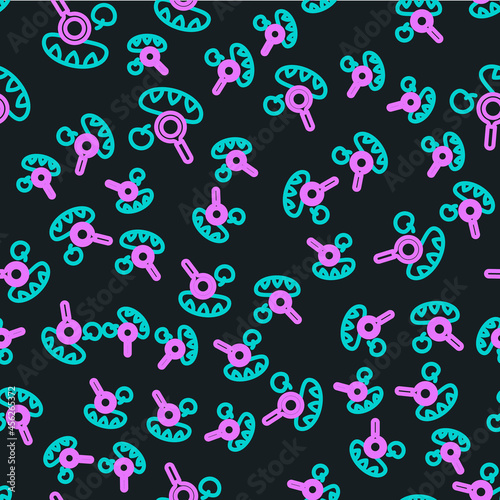 Line Searching for food icon isolated seamless pattern on black background. Homelessness and poverty concept. Vector