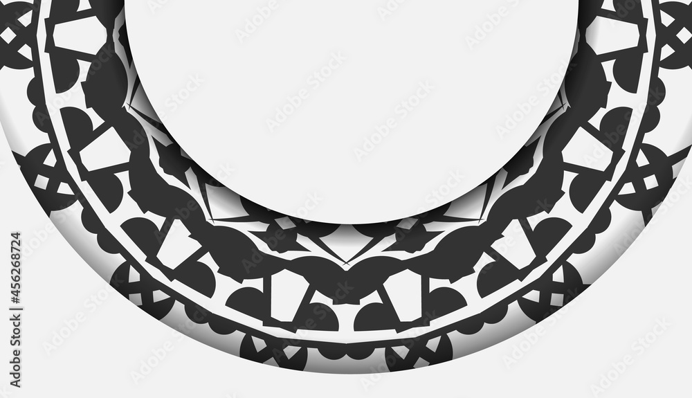 Postcard design White colors with black mandala patterns. Invitation card design with space for your text and Greek ornaments.