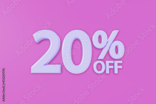 20% Off Sales Discount - Pink 3D Text Sign for Shop Window