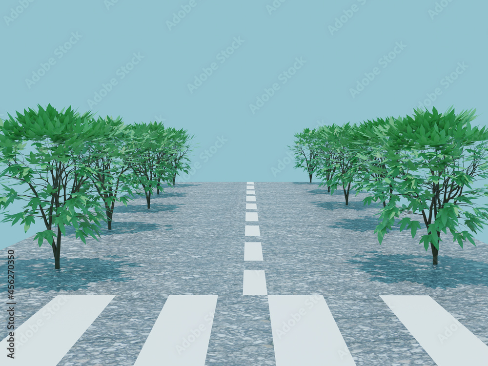 道と街路樹と横断歩道の背景風景background Stock Illustration Adobe Stock