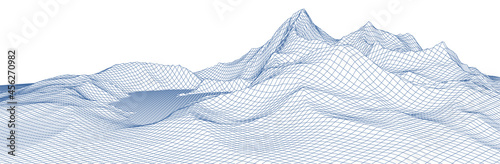 Wireframe landscape background. Detailed lines on white background. Vector illustration.