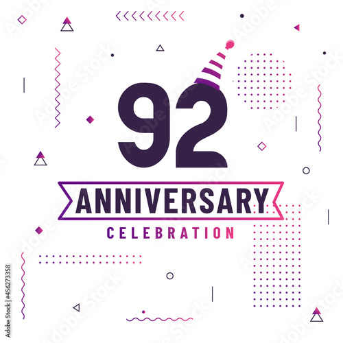 92 years anniversary greetings card, 92 anniversary celebration background free vector.