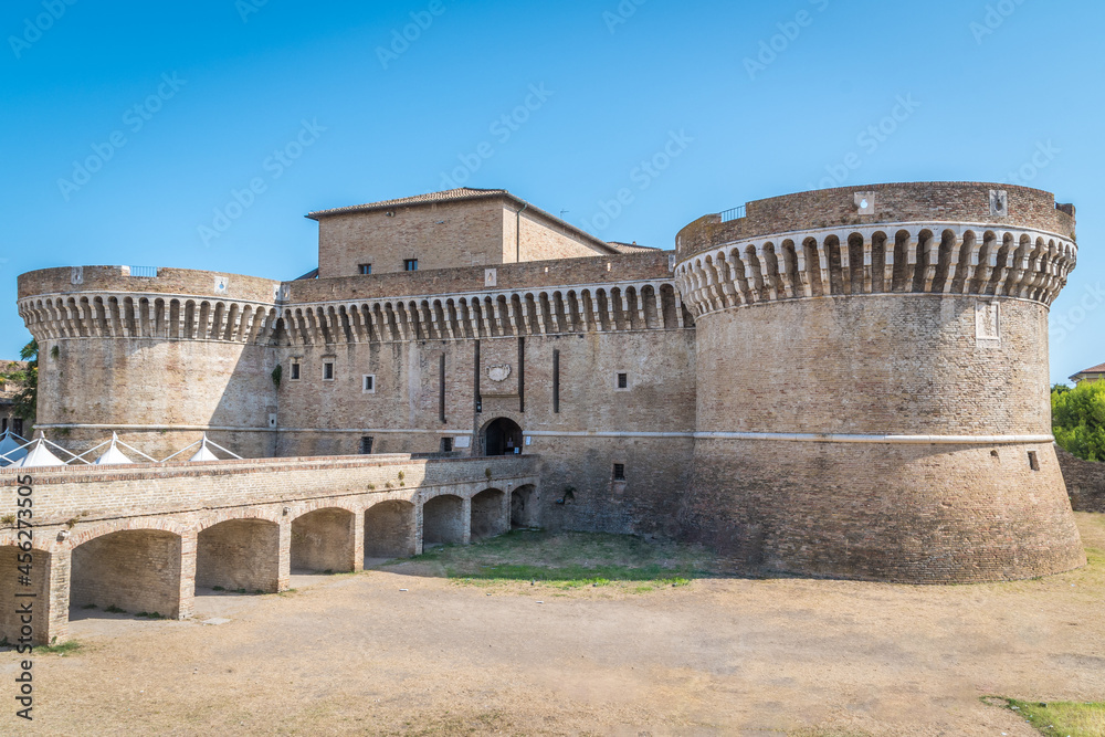 Senigallia, Ancona, Marche, Italy: view at dawn of the medieval castle Rocca Roveresca in the old town of the ancient city on the Adriatic sea coast