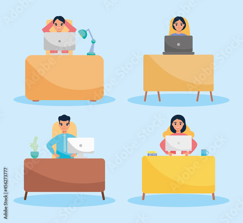 people working at desks