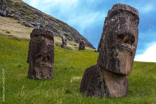 Maoi statues in the Rano Raraku Quarry at Easter Island, Chile, Polynesia photo