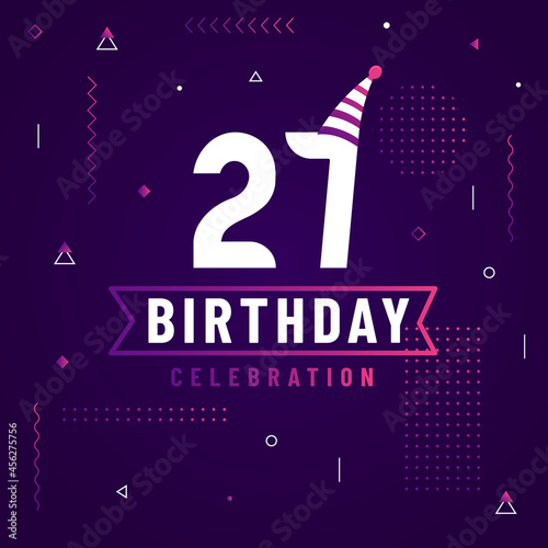 27 years birthday greetings card, 27 birthday celebration background free vector.