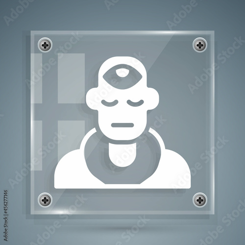 White Wizard warlock icon isolated on grey background. Square glass panels. Vector