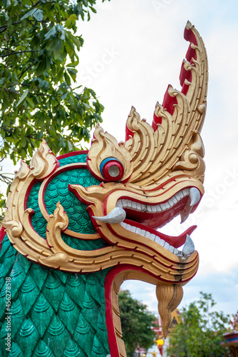 Dragon head in a buddhist temple in thailand