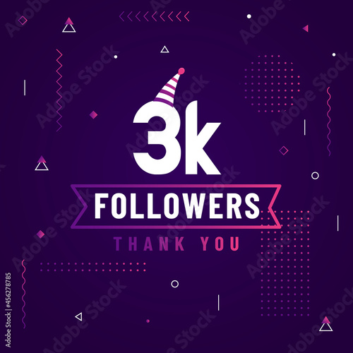 Thank you 3K followers, 3000 followers celebration modern colorful design.
