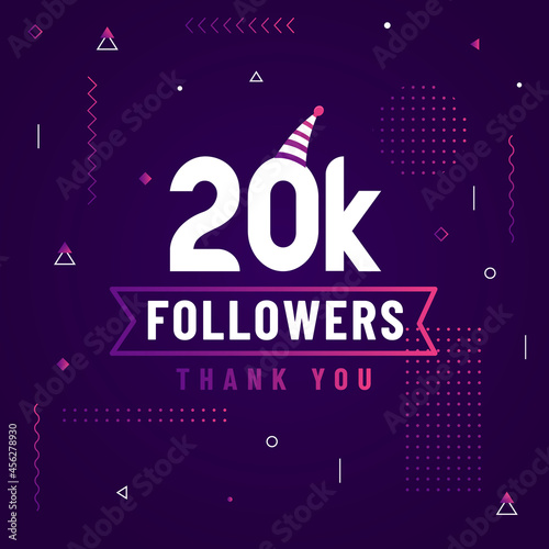 Thank you 20K followers, 20000 followers celebration modern colorful design.