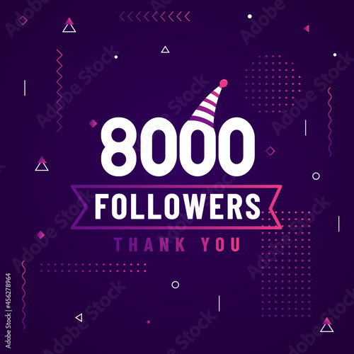 Thank you 8000 followers, 8K followers celebration modern colorful design.