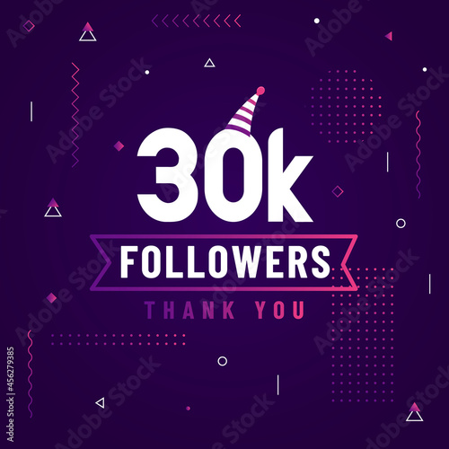 Thank you 30K followers, 30000 followers celebration modern colorful design.