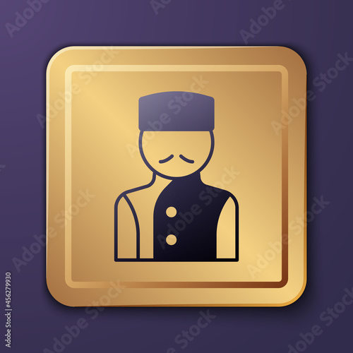 Purple Concierge icon isolated on purple background. Gold square button. Vector