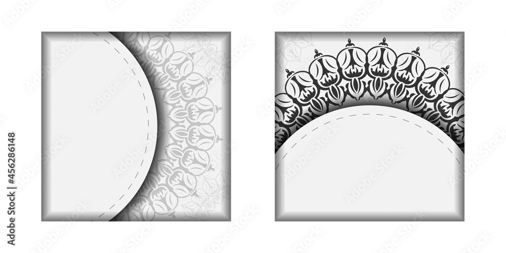 Vector preparation of invitation card with place for your text and vintage ornament. Ready-to-print postcard design White colors with mandalas.