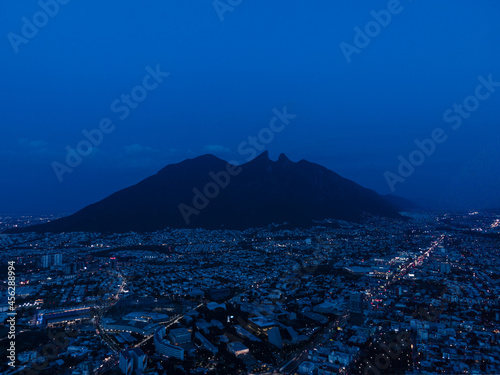 saddle hill in the city of monterrey at night photo
