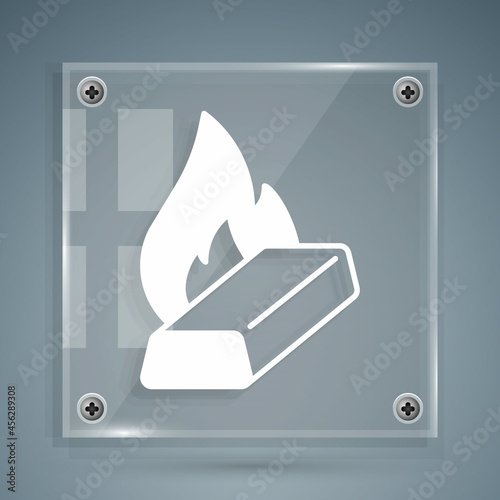 White Molten gold being poured icon isolated on grey background. Molten metal poured from ladle. Square glass panels. Vector