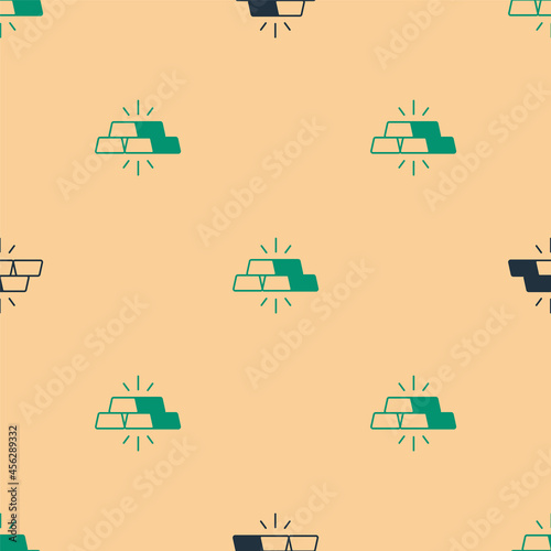 Green and black Gold bars icon isolated seamless pattern on beige background. Banking business concept. Vector