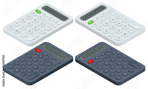 Isometric digital calculator on white background. Office calculator